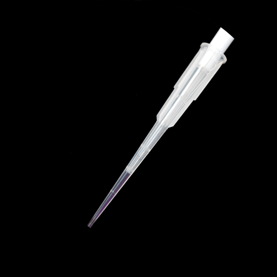 A 10μL pipette tip with 2.5μL purple liquid.
